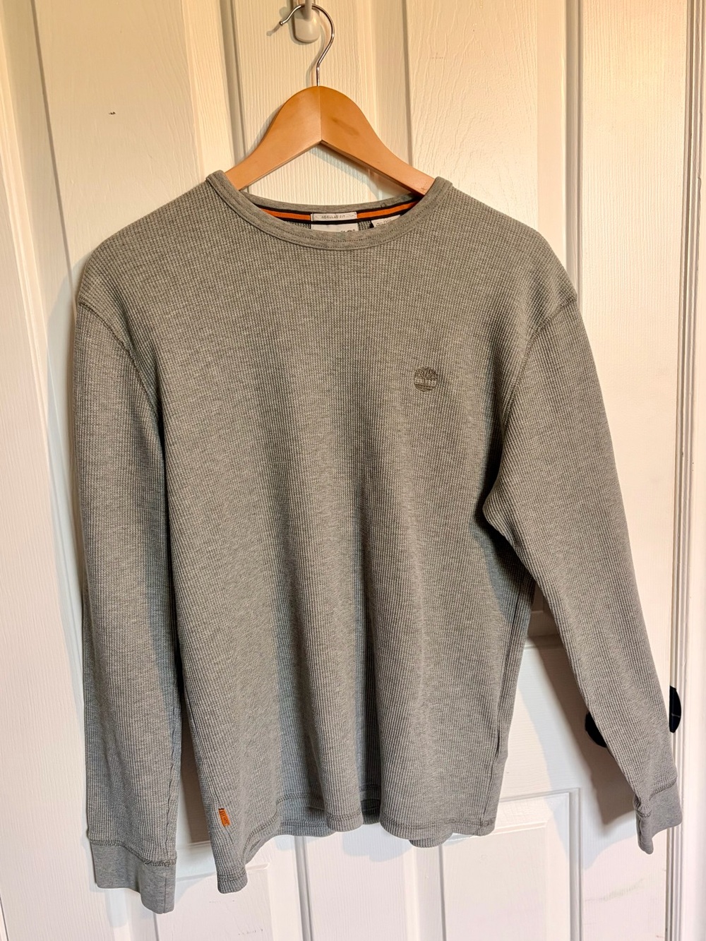 Timberland Men's Light Gray Crewneck Waffle Knit Sweater